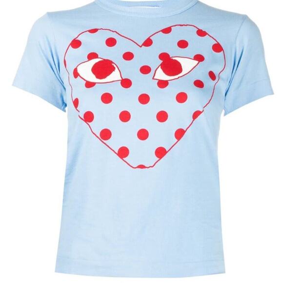 Comme des Garcons PLAY Pastel Polka Dot Logo T Shirt Blue - Picture 2 of 7